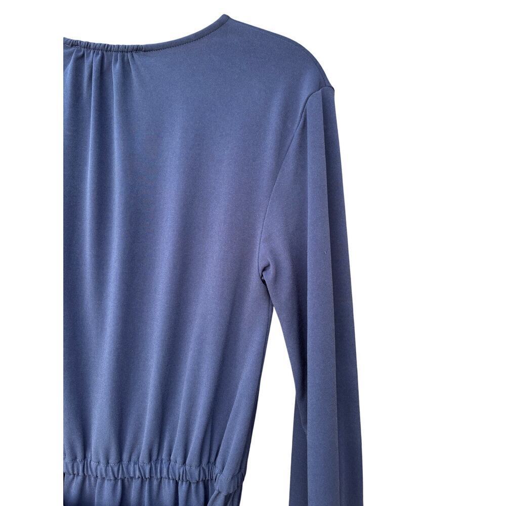 Michael Kors XS Navy Blue Long Sleeve Mini Dress Gold Chain Belted Ruffle - Picture 11 of 14